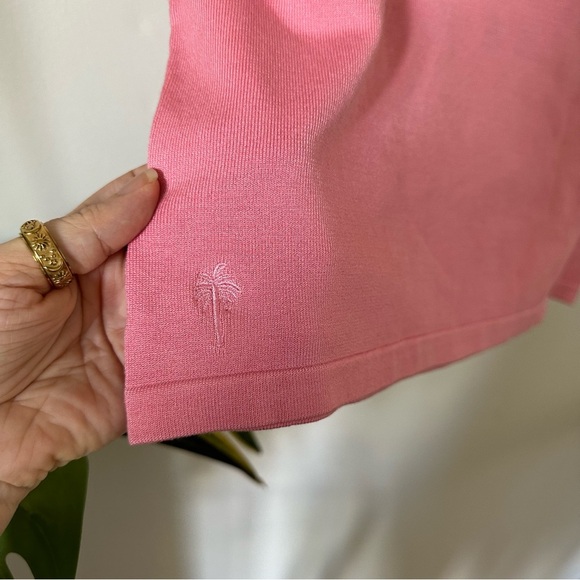 Vintage Lilly Pulitzer Mock Neck Silk Blend Short Sleeve Top In Pink - Picture 4 of 5